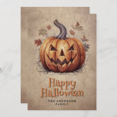 Cobweb Spooky Pumpkin Happy Halloween Kaart (Voorkant / Achterkant)