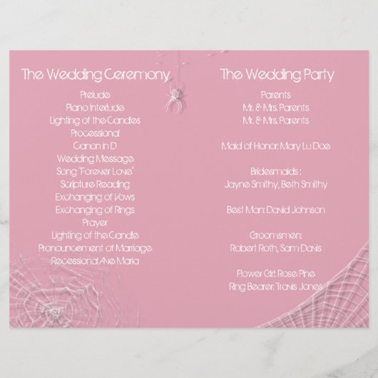 Cobwebs et araignées blanches Programme de mariage (Dos)