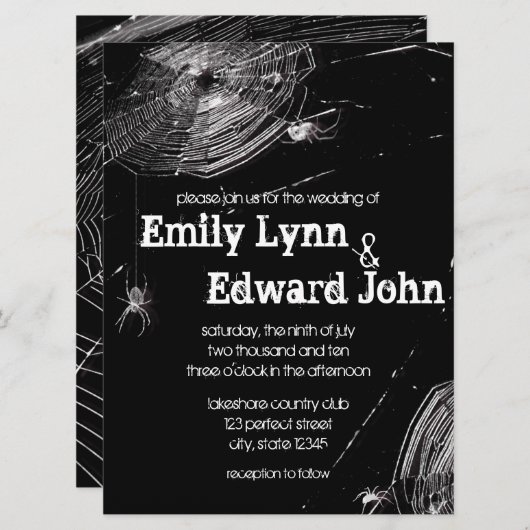 Cobwebs et Faire-part de mariage d'araignées blanc (Devant / Derrière)