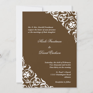 Coca brown scroll script elegant bruiloft kaart
