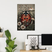 Coccinelle dans une impression de jardin de fleurs (Bureau à domicile)