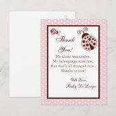 coccinelle PLATE de rose du carte de remerciements (Devant / Derrière)