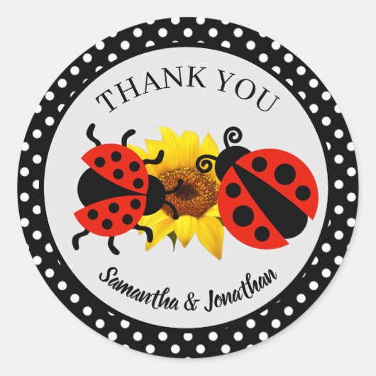 Coccinelle Tendance Moderne Merci Autocollant Rond (Devant)