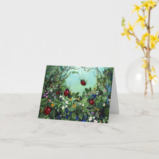 Coccinelles à la carte de note de jeu (Fleur jaune)