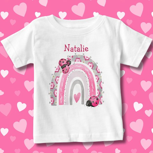Coccinelles Rose avec T-Shirt Bébé Arc-en-Ciel