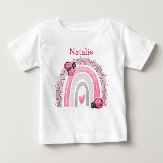 Coccinelles Rose avec T-Shirt Bébé Arc-en-Ciel (Devant)