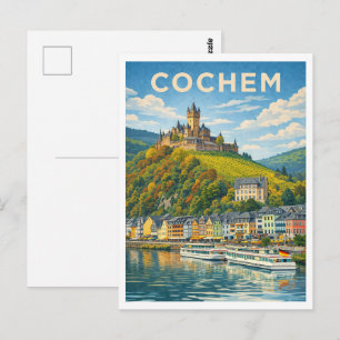 Cochem Duitsland Vintage Reis Kunst Ansichtkaart Briefkaart