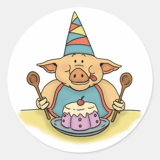 cochon affamé drôle autocollant d'anniversaire (Devant)