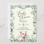Cochon avec Bow Baby shower de verdure Invitation (Devant)