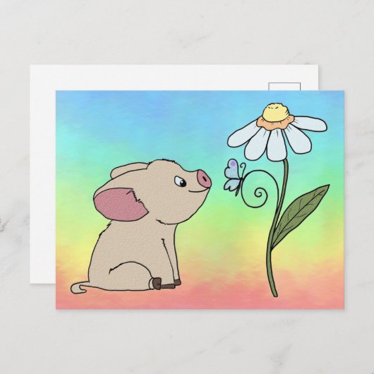 Cochon avec une carte postale (Devant / Derrière)