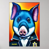 Cochon bleu en uniforme de police | AI Art Poster (Devant)