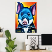 Cochon bleu en uniforme de police | AI Art Poster (Bureau à domicile)
