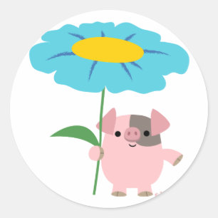 Cochon De Cartoon Avec Sticker Cadeau (Bleu)