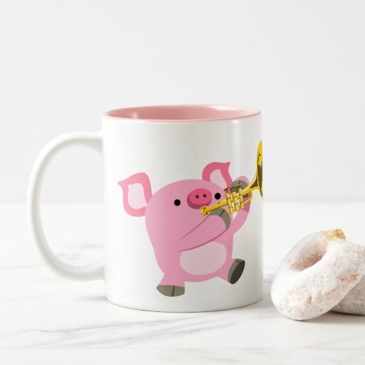 Cochon de dessin mignon Jouer Mug de trompette (Avec donut)