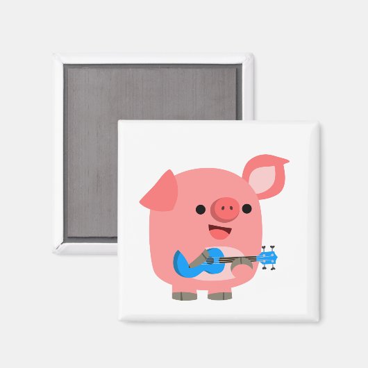 Cochon de dessin mignon Jouer Ukulele Magnet (Recto/Verso)