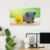 Cochon de Guinée mignon avec affiche de fleurs (Bureau à domicile)