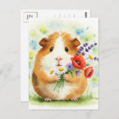 Cochon de Guinée mignon avec carte postale Fleurs (Devant / Derrière)