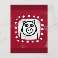 Cochon Drôle Sur Carte Postale Rouge