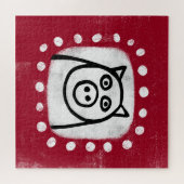 Cochon Drôle Sur Le Puzzle Rouge (Horizontal)