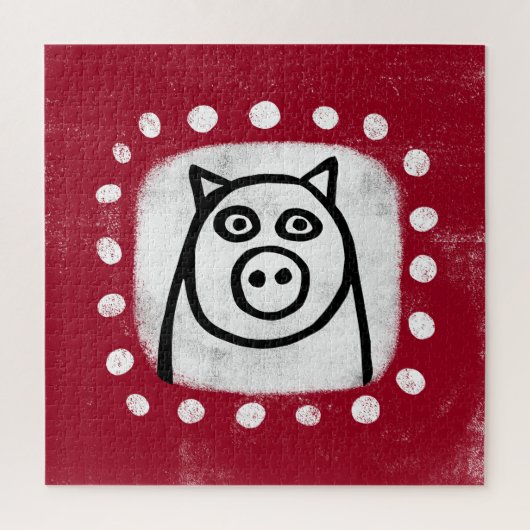 Cochon Drôle Sur Le Puzzle Rouge (Vertical)