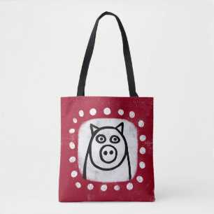 Cochon Drôle Sur Le Sac fourre-tout Rouge