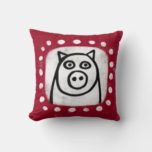 Cochon Drôle Sur Oreiller À Jeu Rouge