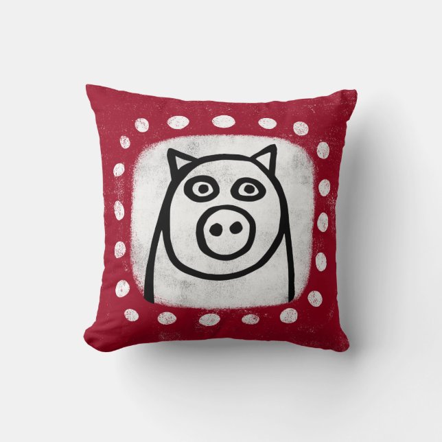 Cochon Drôle Sur Oreiller À Jeu Rouge (Recto)