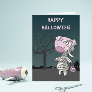 Cochon en costume de momie carte de Halloween drôl