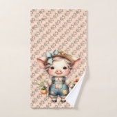Cochon fermier mignon dans les salons avec fleurs (Serviette à main)