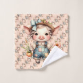 Cochon fermier mignon dans les salons avec fleurs (Gant de toilette)
