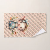Cochon fermier mignon dans les salons avec fleurs (Serviette à main)