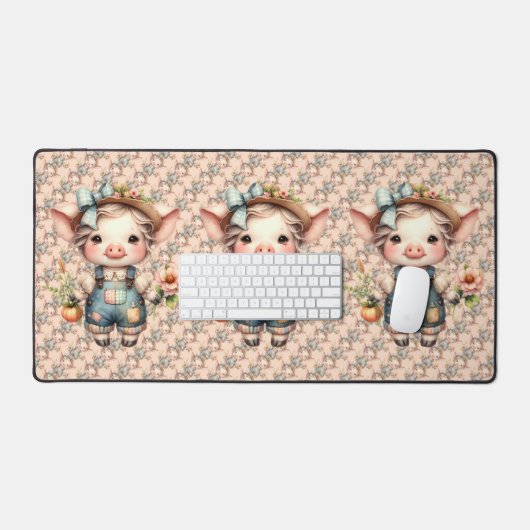 Cochon fermier mignon dans les salons avec fleurs (Clavier et souris)