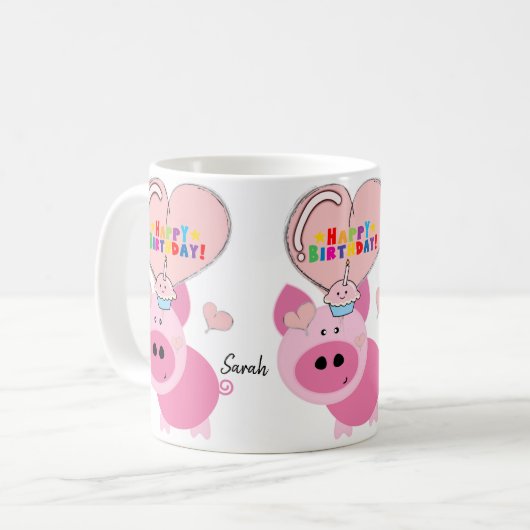Cochon Mug Joyeux Anniversaire Mug (Devant gauche)
