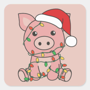 Cochon Noël Animaux d'hiver Cochons Sticker Carré