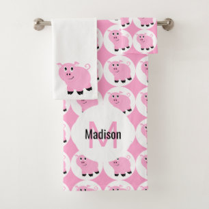 Cochon rose pâle Motif Enfants Animaux monogrammes