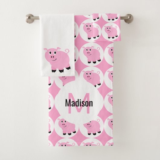 Cochon rose pâle Motif Enfants Animaux monogrammes (En situation)