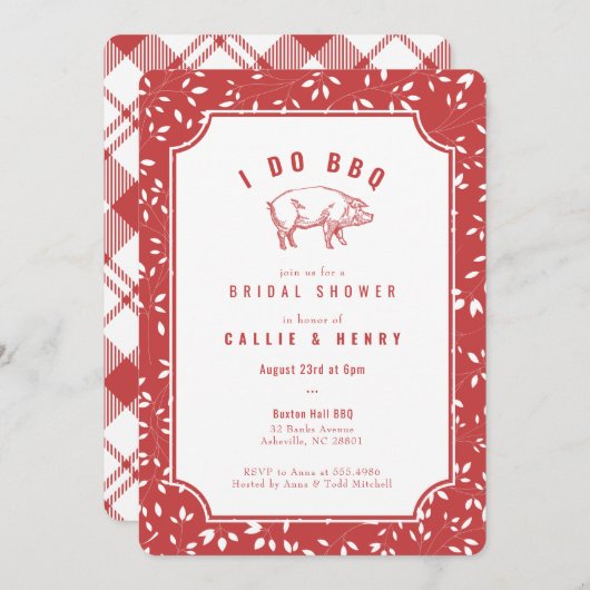 Cochon rouge I DO BBQ Bridal Shower Invitation (Devant / Derrière)