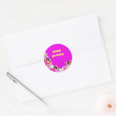 Cochons Et Fleurs De Guinée Rose, Stickers Rond (Enveloppe)