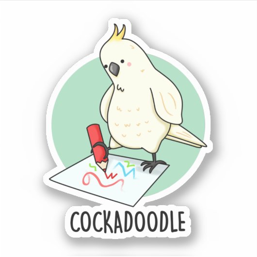 Cockadoodle Grappige Kaketoe Pun Sticker (Voorkant)