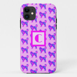Cockapo Leuke Hond Roze Blauw Silhouet Monogram iPhone 11 Hoesje