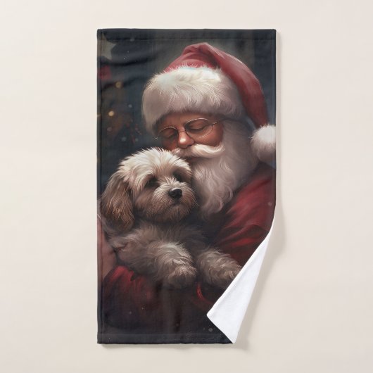 Cockapoo avec le Père Noël Festif Noël (Serviette à main)