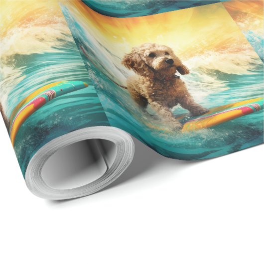 Cockapoo Beach Surfen Schilderij Cadeaupapier (Rol Hoek)