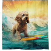 Cockapoo Beach Surfen Schilderij Douchegordijn (Voorkant)
