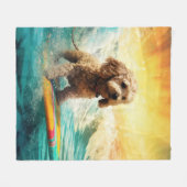 Cockapoo Beach Surfen Schilderij Fleece Deken (Voorkant (Horizontaal))