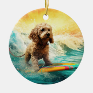 Cockapoo Beach Surfen Schilderij Keramisch Ornament