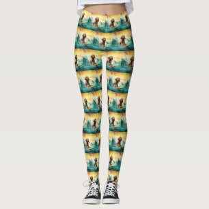 Cockapoo Beach Surfen Schilderij Leggings