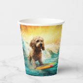 Cockapoo Beach Surfen Schilderij Papieren Bekers (Voorkant)