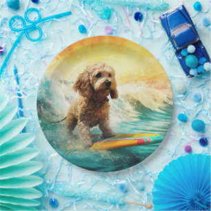 Cockapoo Beach Surfen Schilderij Papieren Bordje