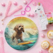 Cockapoo Beach Surfen Schilderij Papieren Bordje (Feest)