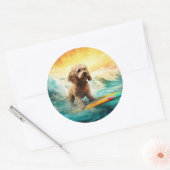 Cockapoo Beach Surfen Schilderij Ronde Sticker (Envelop)